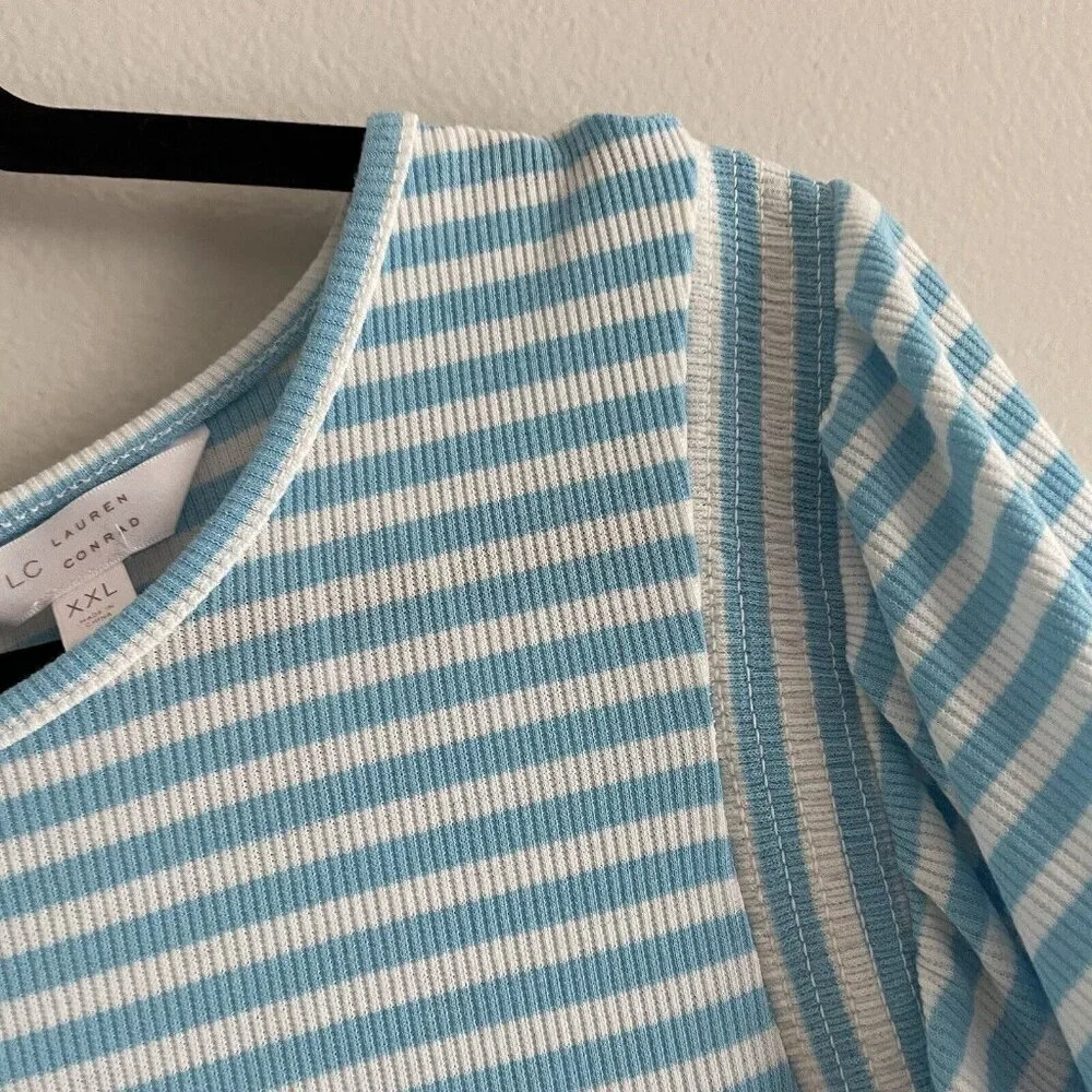 LC Lauren Conrad Women Plus XXL Blue/White Striped Short Sleeve Shift Dress - Picture 6 of 11